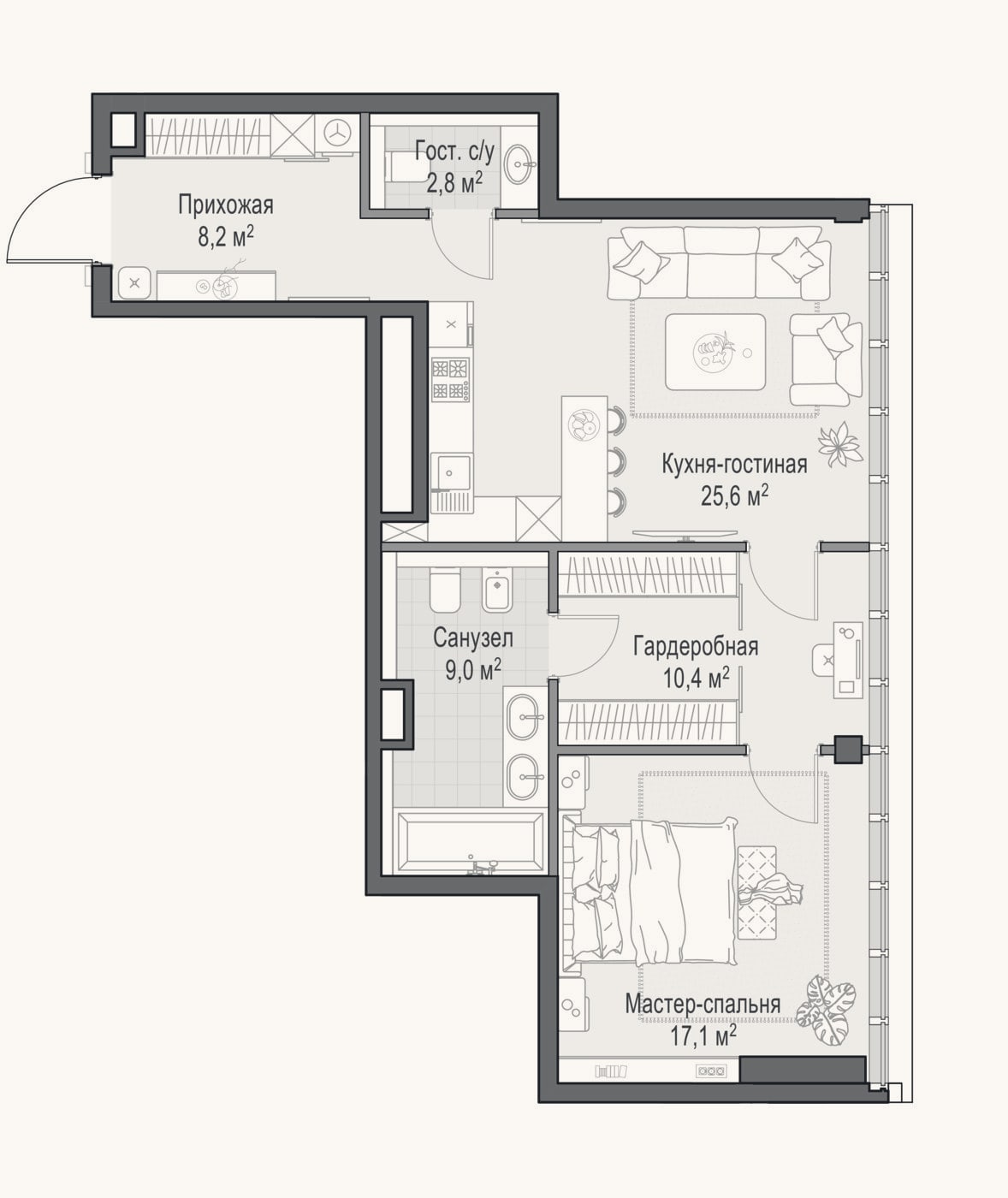 Планировка: 2-к, 73,3 м²