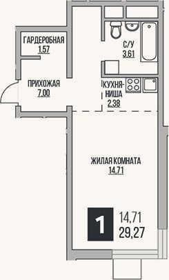 Планировка: Студия, 29,3 м²