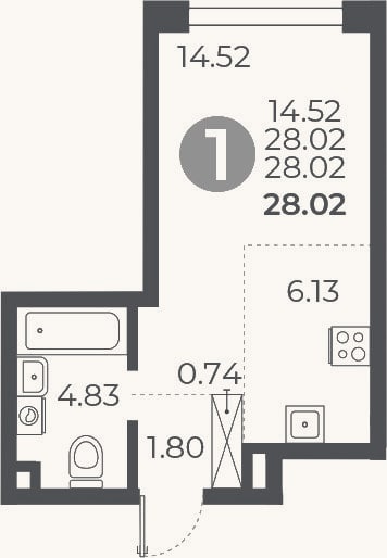 Планировка: Студия, 28 м²
