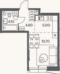 Планировка: Студия, 26,4 м²