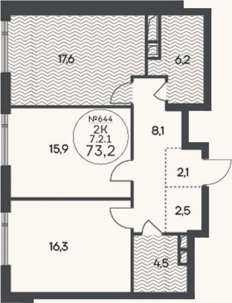Планировка: 2-к, 73,2 м²