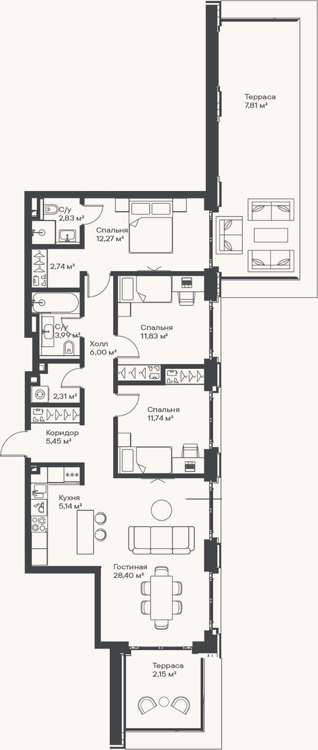 Планировка: 4+ к, 92,7 м²