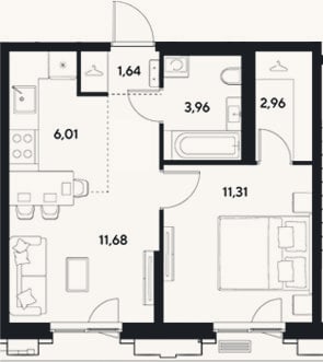 Планировка: 2-к, 37,6 м²