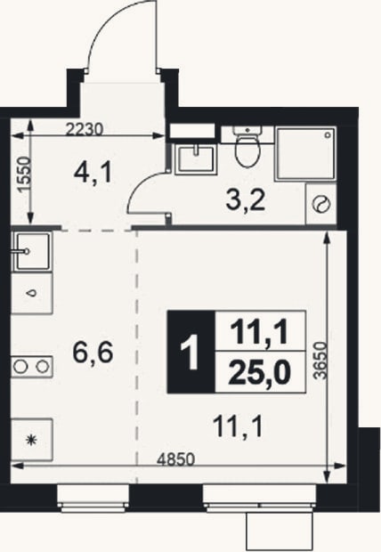 Планировка: Студия, 25 м²