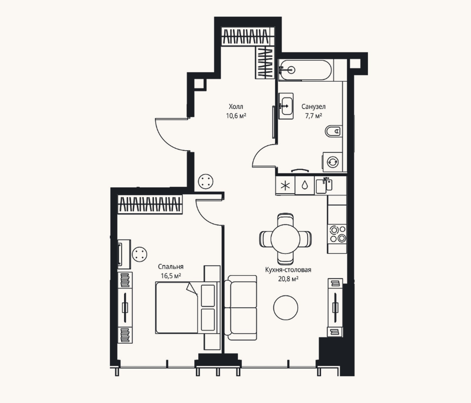 Планировка: 2-к, 55,6 м²