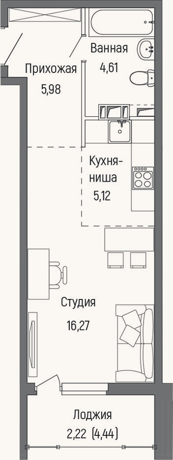 Планировка: Студия, 31 м²