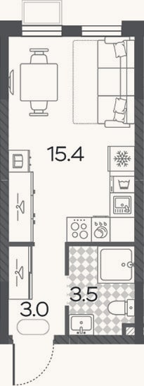 Планировка: Студия, 21,9 м²