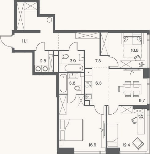 Планировка: 4+ к, 85,2 м²