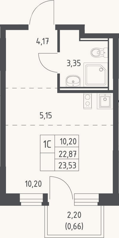 Планировка: Студия, 22,9 м²