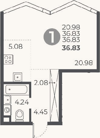 Планировка: Студия, 36,8 м²