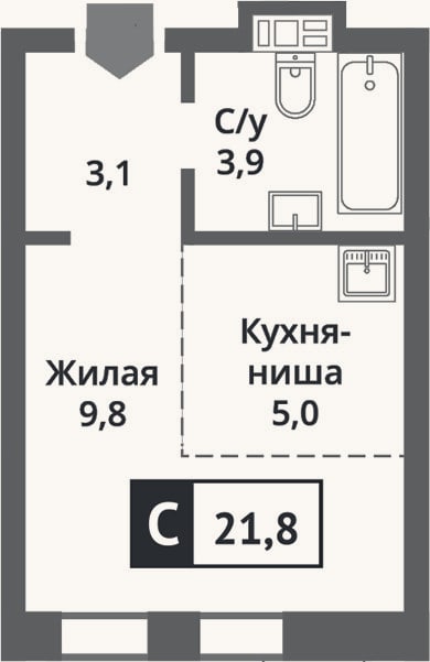 Планировка: Студия, 21,8 м²