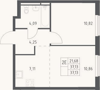 Планировка: 2-к, 37,1 м²
