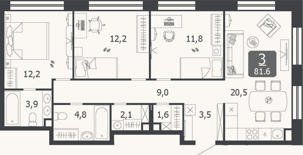 Планировка: 4+ к, 81,6 м²