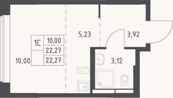 Планировка: Студия, 22,3 м²