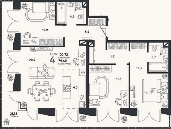 Планировка: 4+ к, 79,4 м²