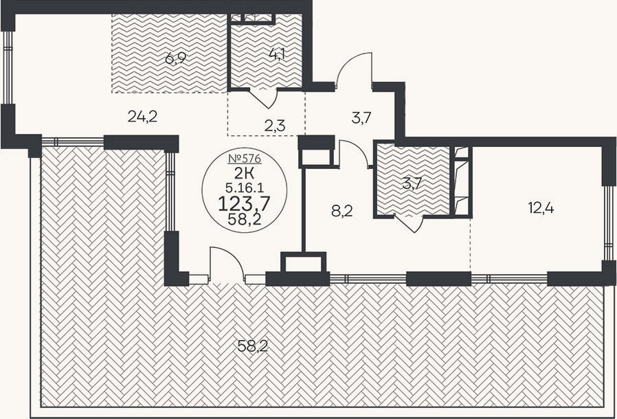 Планировка: 2-к, 65,5 м²