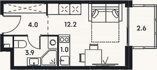 Планировка: Студия, 21,1 м²