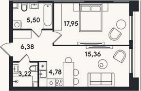Планировка: 2-к, 53,2 м²