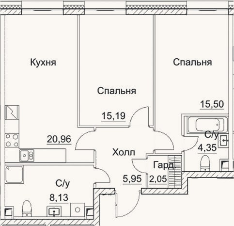 Планировка: 3-к, 72,1 м²