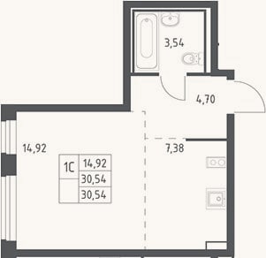 Планировка: Студия, 30,5 м²