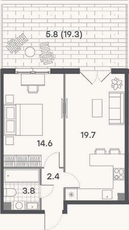 Планировка: 2-к, 40,5 м²
