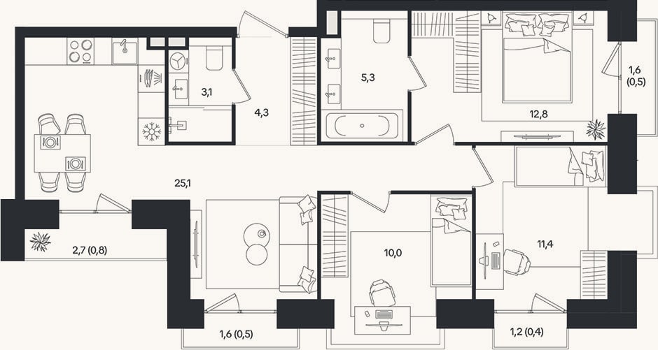 Планировка: 4+ к, 72 м²