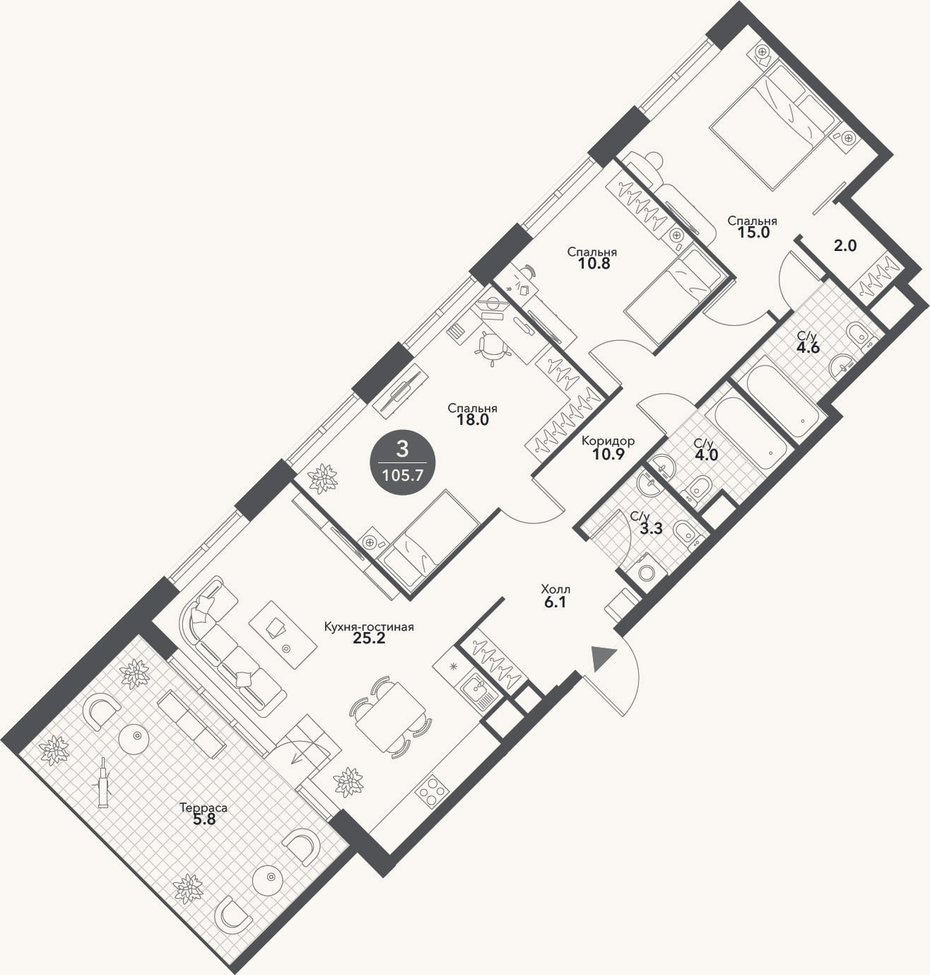 Планировка: 4+ к, 99,9 м²