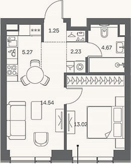 Планировка: 2-к, 41 м²