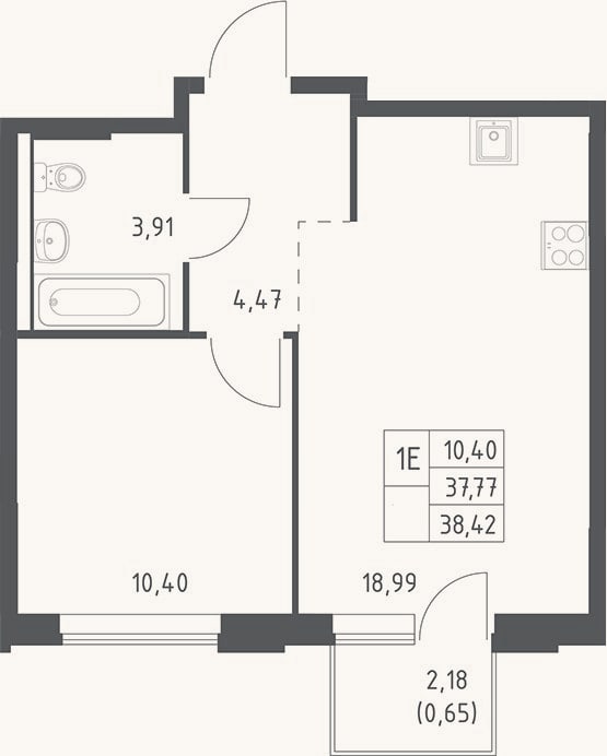 Планировка: 2-к, 37,8 м²