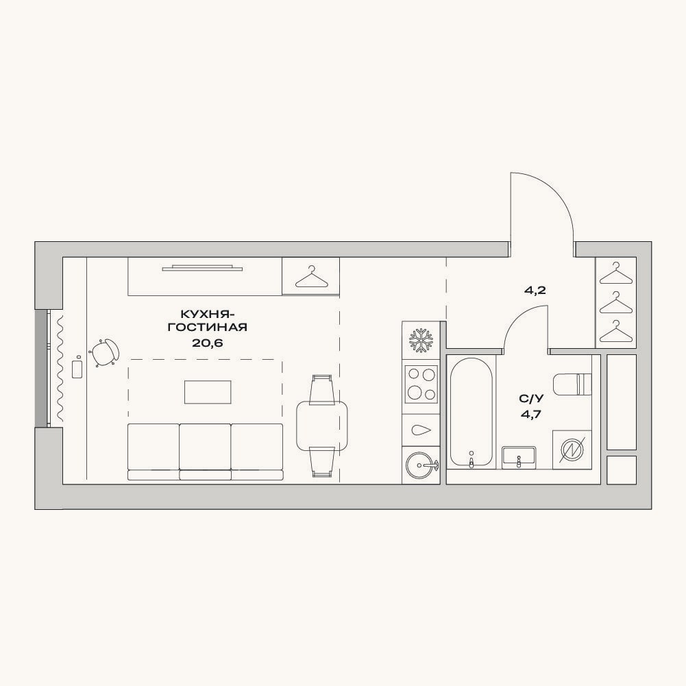 Планировка: Студия, 29,5 м²