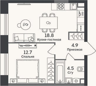 Планировка: 2-к, 40,9 м²
