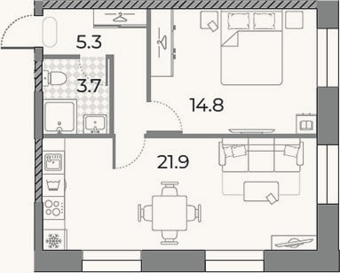 Планировка: 2-к, 45,7 м²