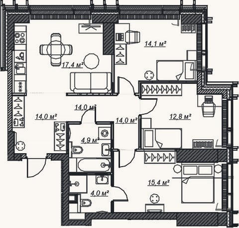 Планировка: 4+ к, 82,6 м²