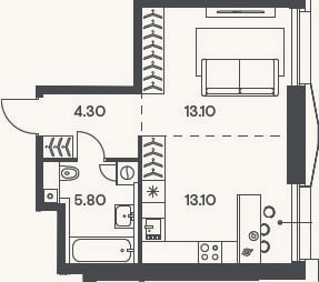Планировка: Студия, 36,3 м²