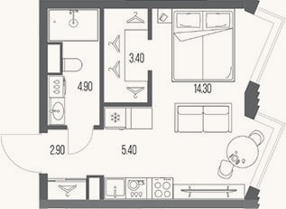 Планировка: Студия, 30,9 м²
