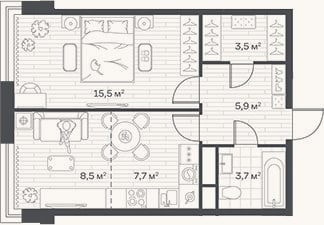 Планировка: 2-к, 44,8 м²