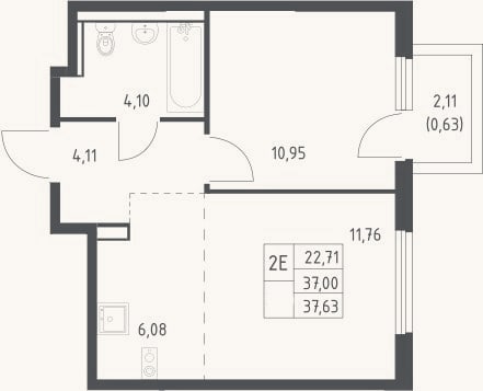 Планировка: 2-к, 37 м²