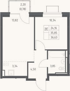 Планировка: 2-к, 35,9 м²