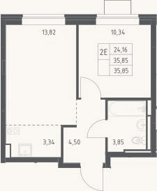 Планировка: 2-к, 35,9 м²