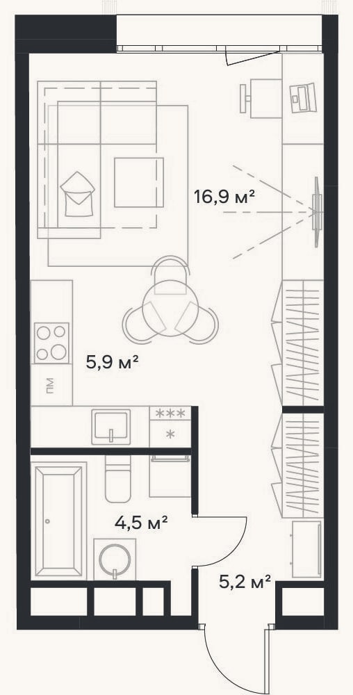Планировка: Студия, 32,5 м²