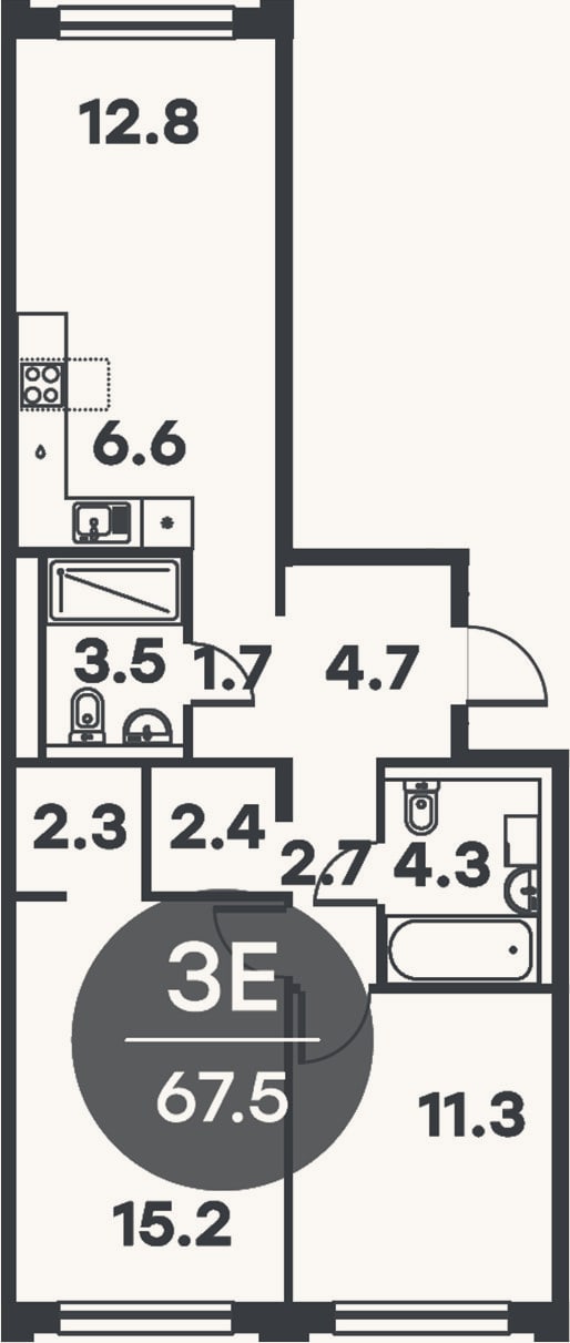Планировка: 3-к, 67,5 м²