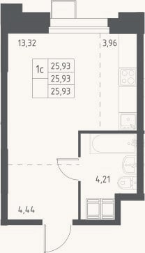 Планировка: Студия, 25,9 м²