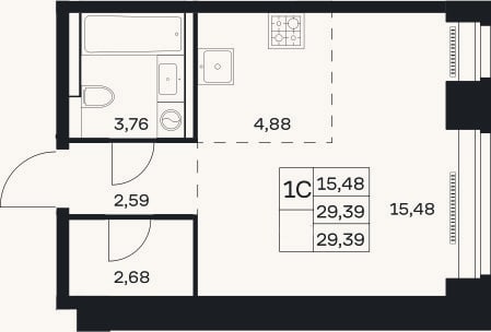 Планировка: Студия, 29,4 м²