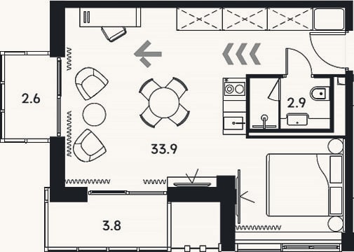 Планировка: Студия, 36,8 м²