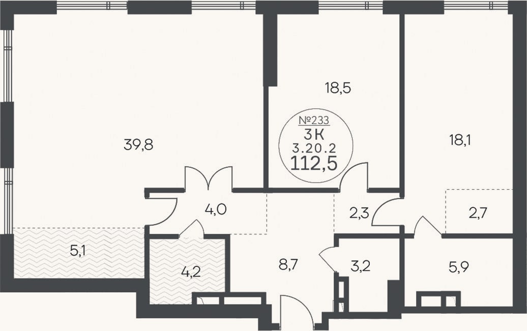 Планировка: 3-к, 112,5 м²