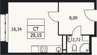 Планировка: Студия, 29,2 м²