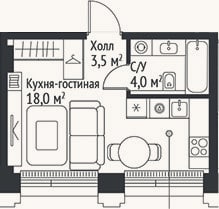 Планировка: Студия, 25,5 м²