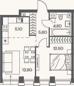 Планировка: 2-к, 41,1 м²