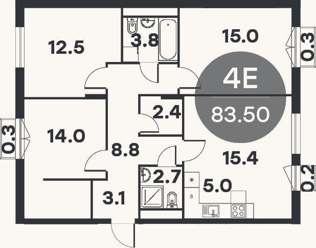 Планировка: 4+ к, 82,7 м²