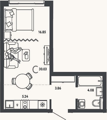 Планировка: Студия, 30 м²